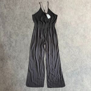 prAna Womens Swim Cover Up Black Wide Leg Jumpsuit Relaxed Swimwear Size L NEW!